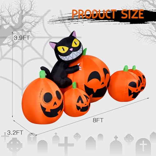 8FT Long Halloween Inflatables 5Pcs Pumpkins with Black Cat Built-in Led Light N157299