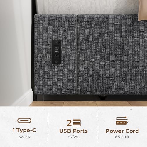 Black Twin Size Upholstered Platform Bed Frame with 4 Storage Drawers I4536