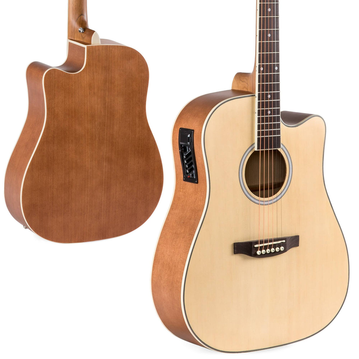Natural Acoustic Electric Cutaway Guitar Set with Capo, E-Tuner, Bag, Picks, Strap K478751