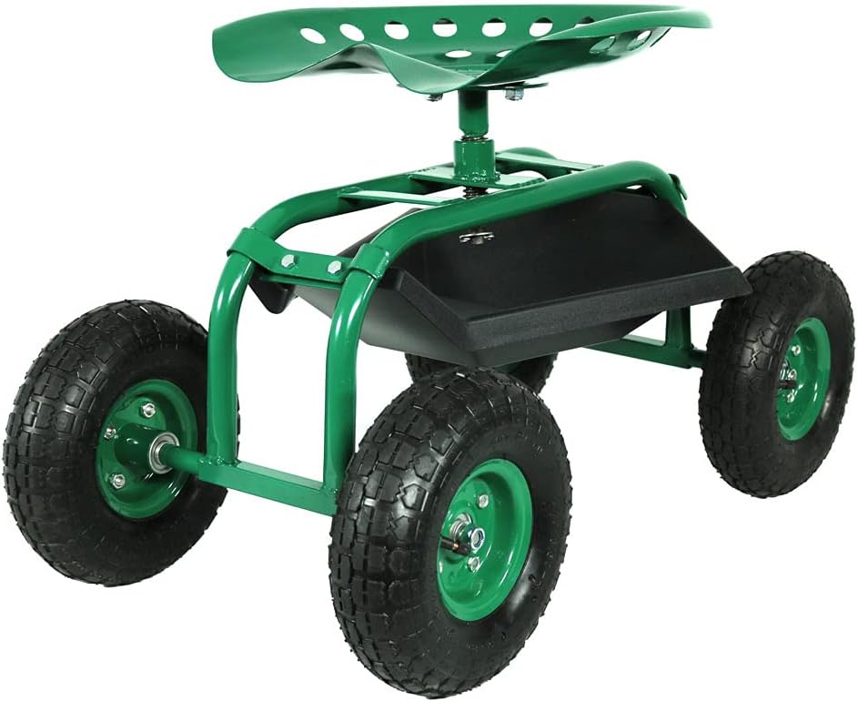 Green Rolling Garden Cart with Swivel Seat & Tray U744