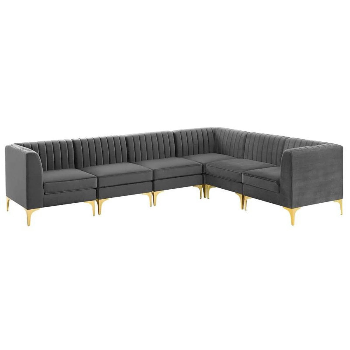 6-Piece Channel Performance Velvet Tufted Sectional Sofa in Gray Q78224