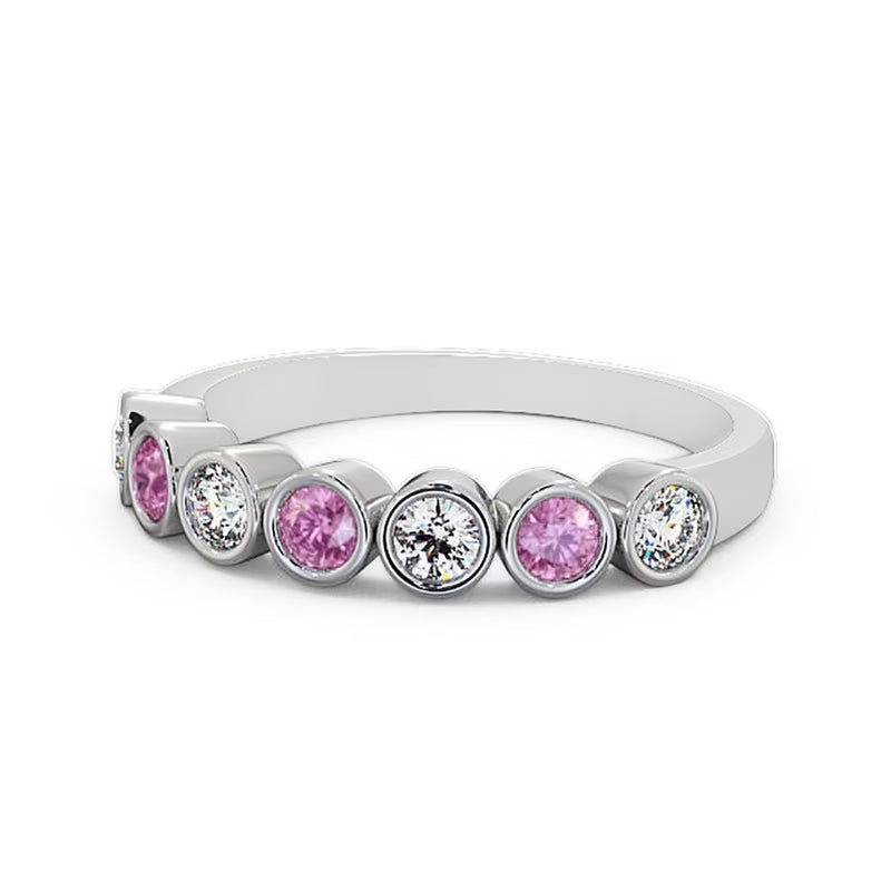 0.70 Ct Round Cut Pink Sapphire Real Diamond Eternity Band 14K White Gold Size 6 M4629