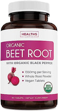 Organic Beet Root Powder 120 Tablets 1350mg Beets Per Serving with Black Pepper I156144