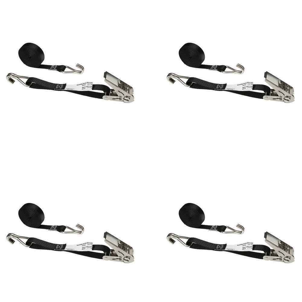 1 inch x 10' Black Stainless Steel Thumb Ratchet Strap with Wire Hooks F50268