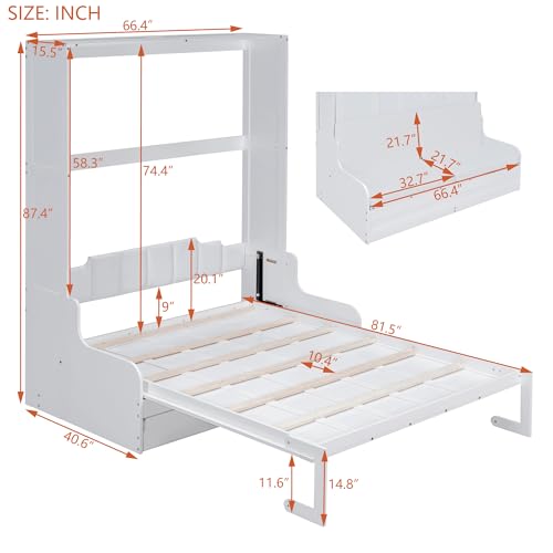 White Queen Size Wood Murphy Bed with Cushion V773285