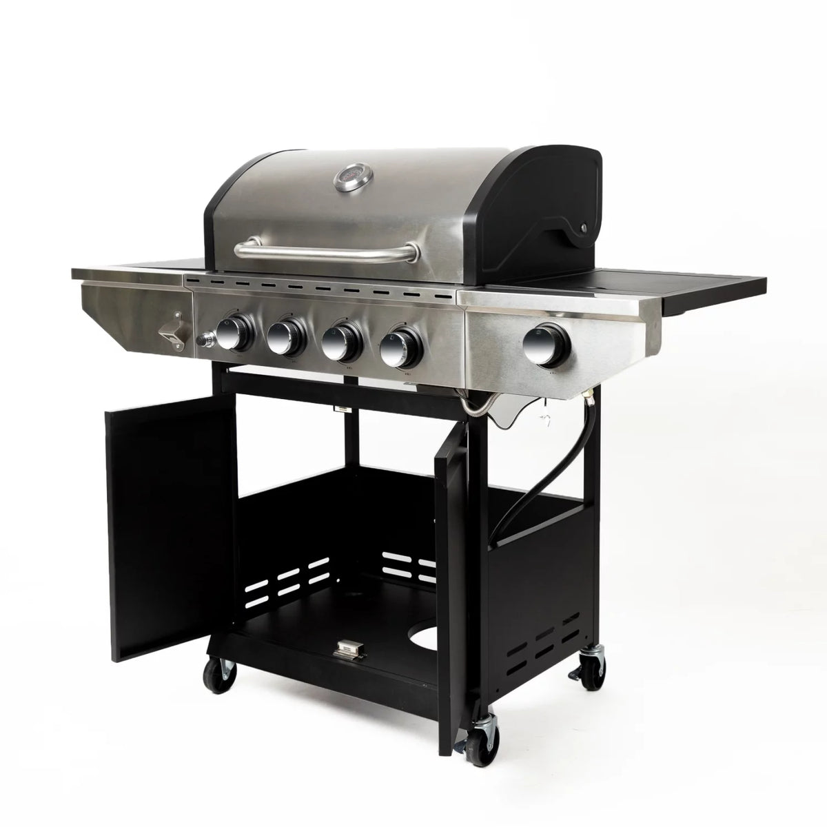 3-Burners Propane Gas Grill with Side Burner & Thermometer Stainless Steel W2622