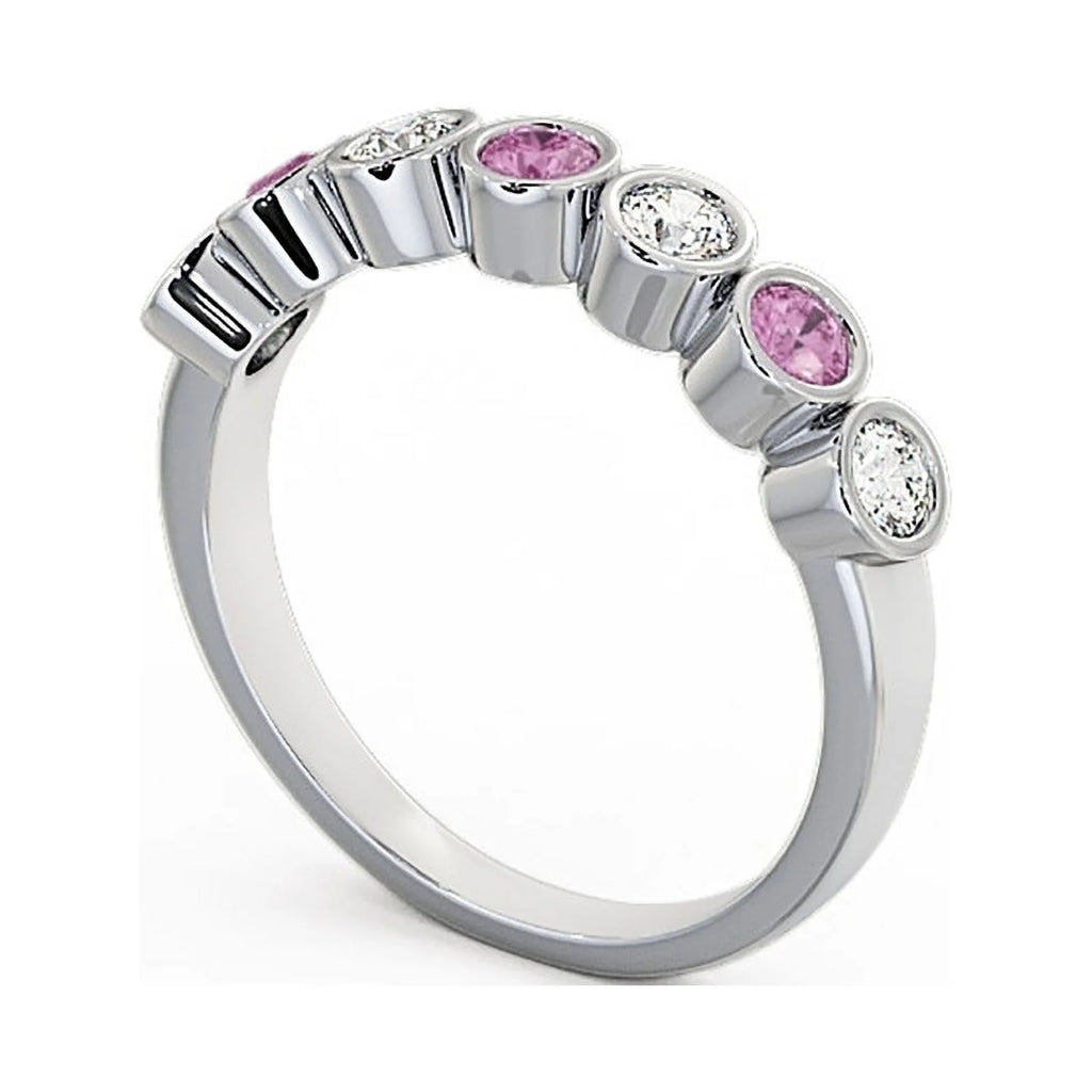 0.70 Ct Round Cut Pink Sapphire Real Diamond Eternity Band 14K White Gold Size 6 M4629