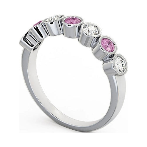 0.70 Ct Round Cut Pink Sapphire Real Diamond Eternity Band 14K White Gold Size 6 M4629