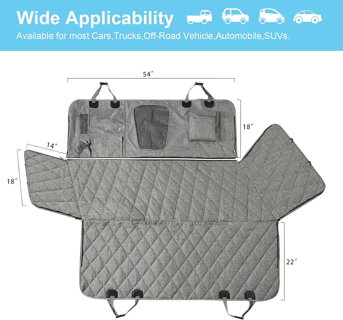 Gray Pack of 2 Waterproof Dog Car Hammock E34706
