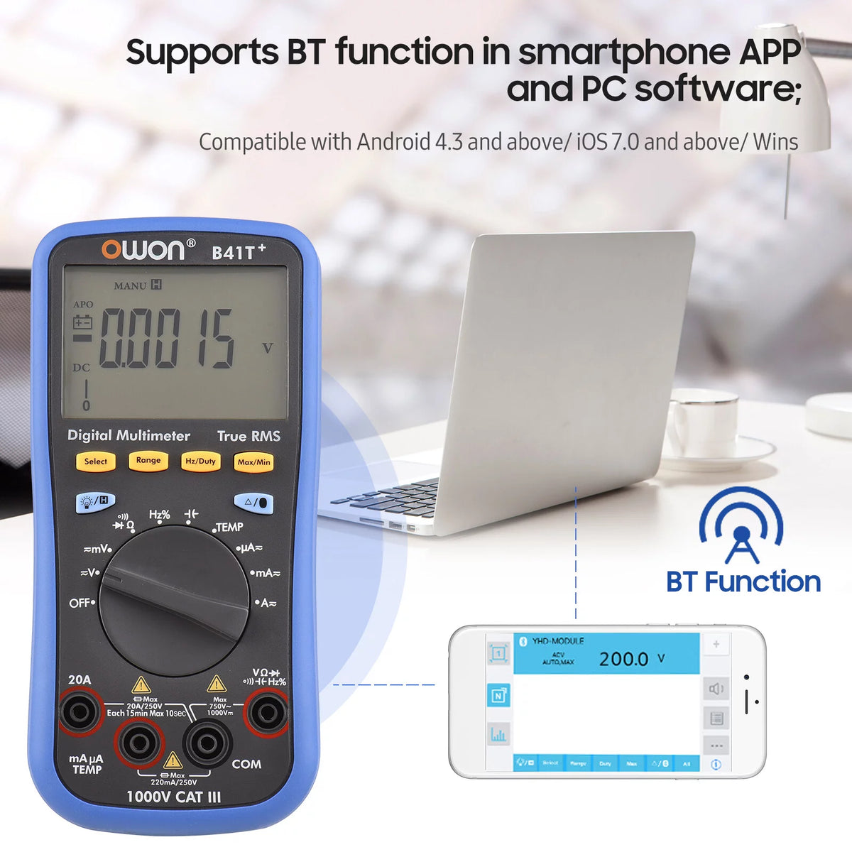 Digital BT Multimeter True RMS Auto-ranging 22000 Counts Electrical Tester O2840