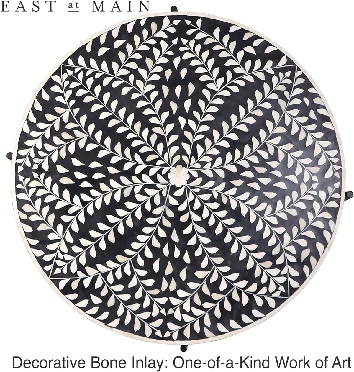 Round Coffee Table 30”W X 19”H Wooden Floral Top Metal Legs Black W74938