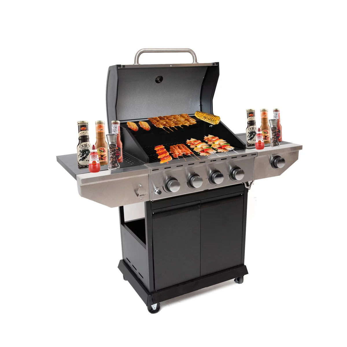 3-Burners Propane Gas Grill with Side Burner & Thermometer Stainless Steel W2622