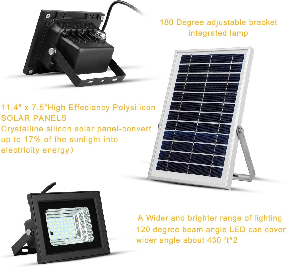 Dual 42 LEDs 6500K Dusk to Dawn IP65 Waterproof Solar Flood Lights T618