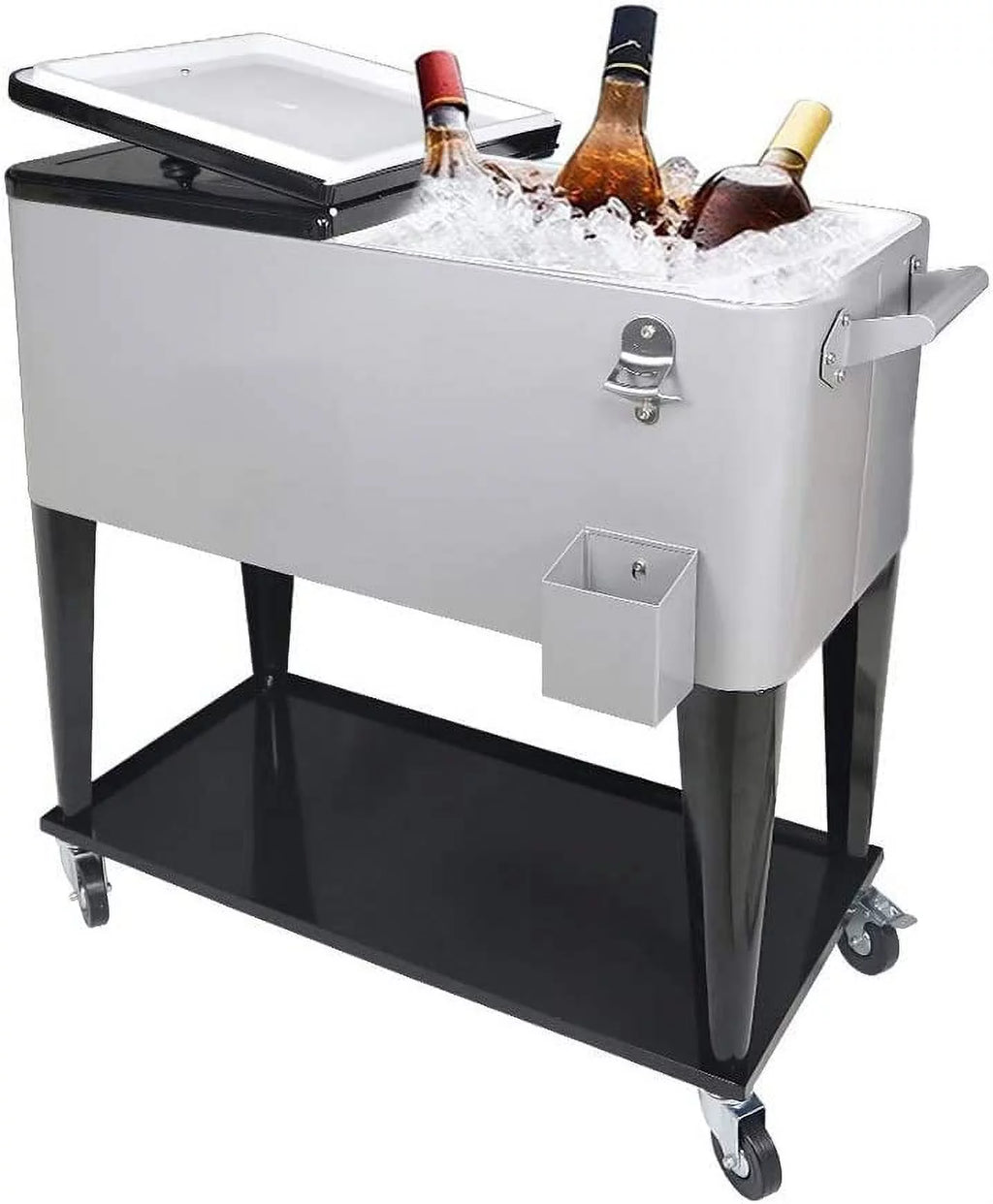 80QT Rolling Cooler Cart with Wheels Silver A968085