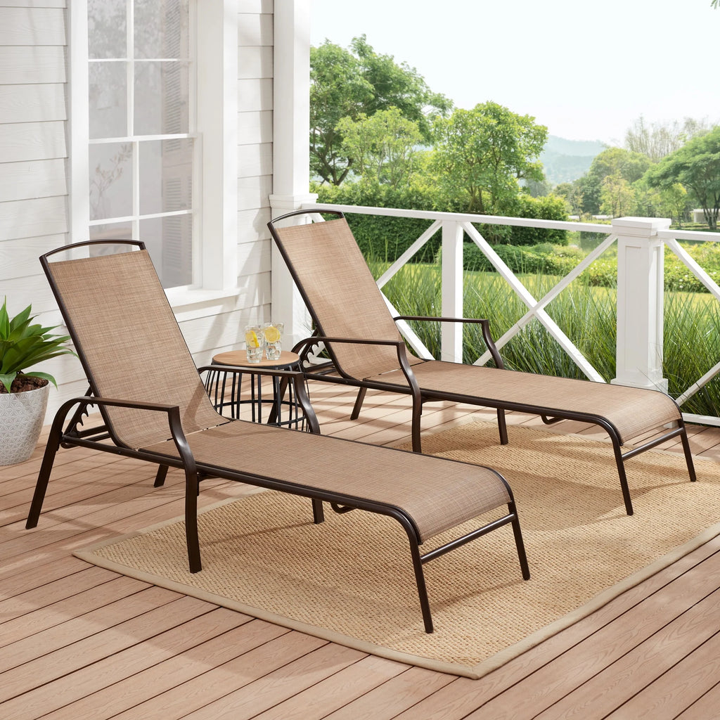 Tan Set of 2 Steel Outdoor Chaise Lounge M395