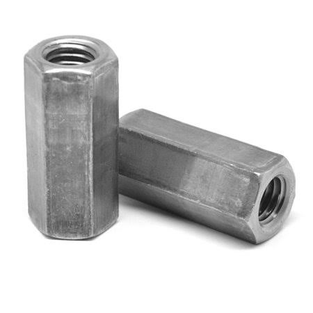1/4 inch-20 x 7/16 inch x 1 3/4 inch Coarse Thread A563 Grade A Hex Rod Coupling Nut Low Carbon Steel Plain Finish Pk 50 K8888
