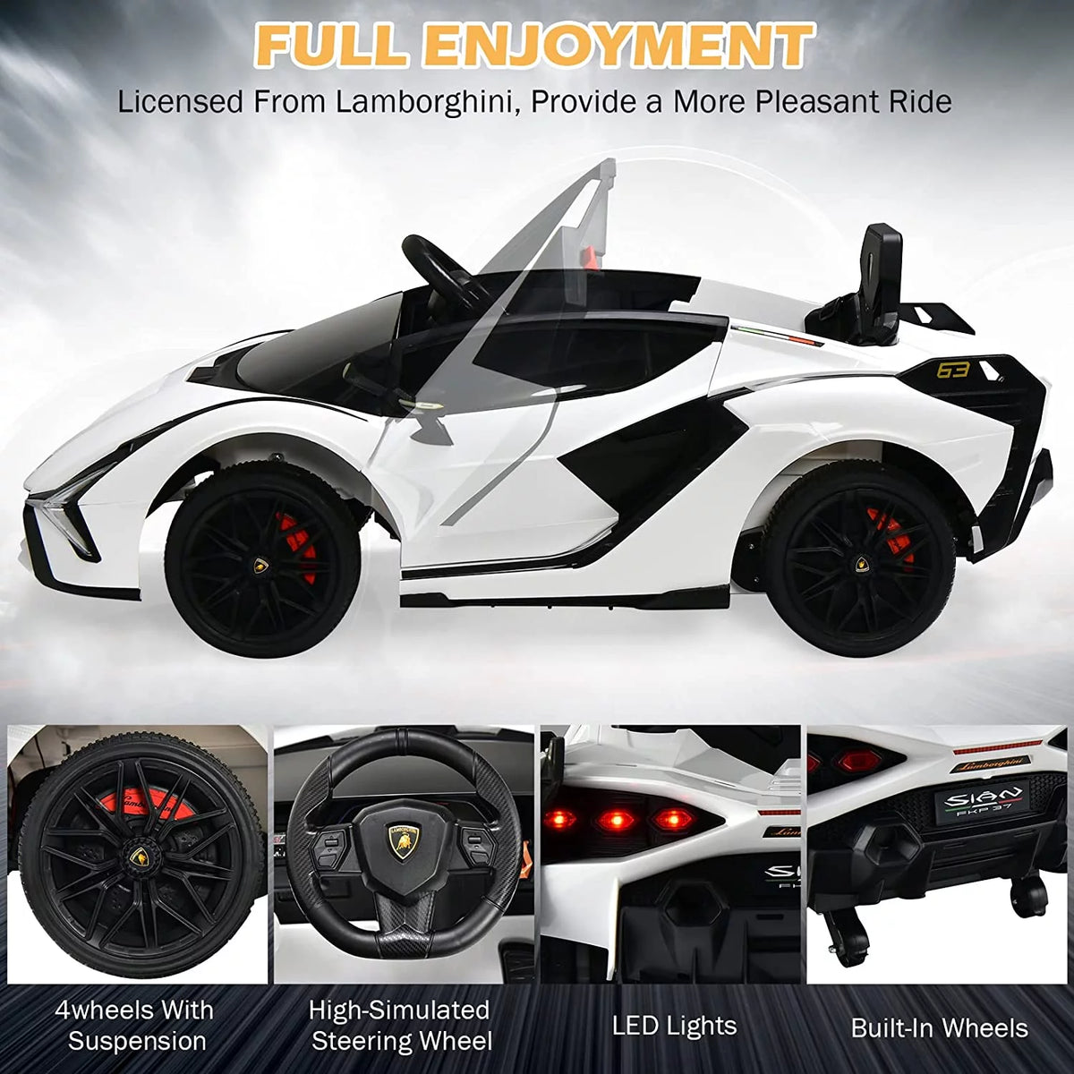 12V Kids Ride On Car with Parent Remote Control, Spring Suspension, MP3 Player, Carbon Fiber Textured (Black) O611