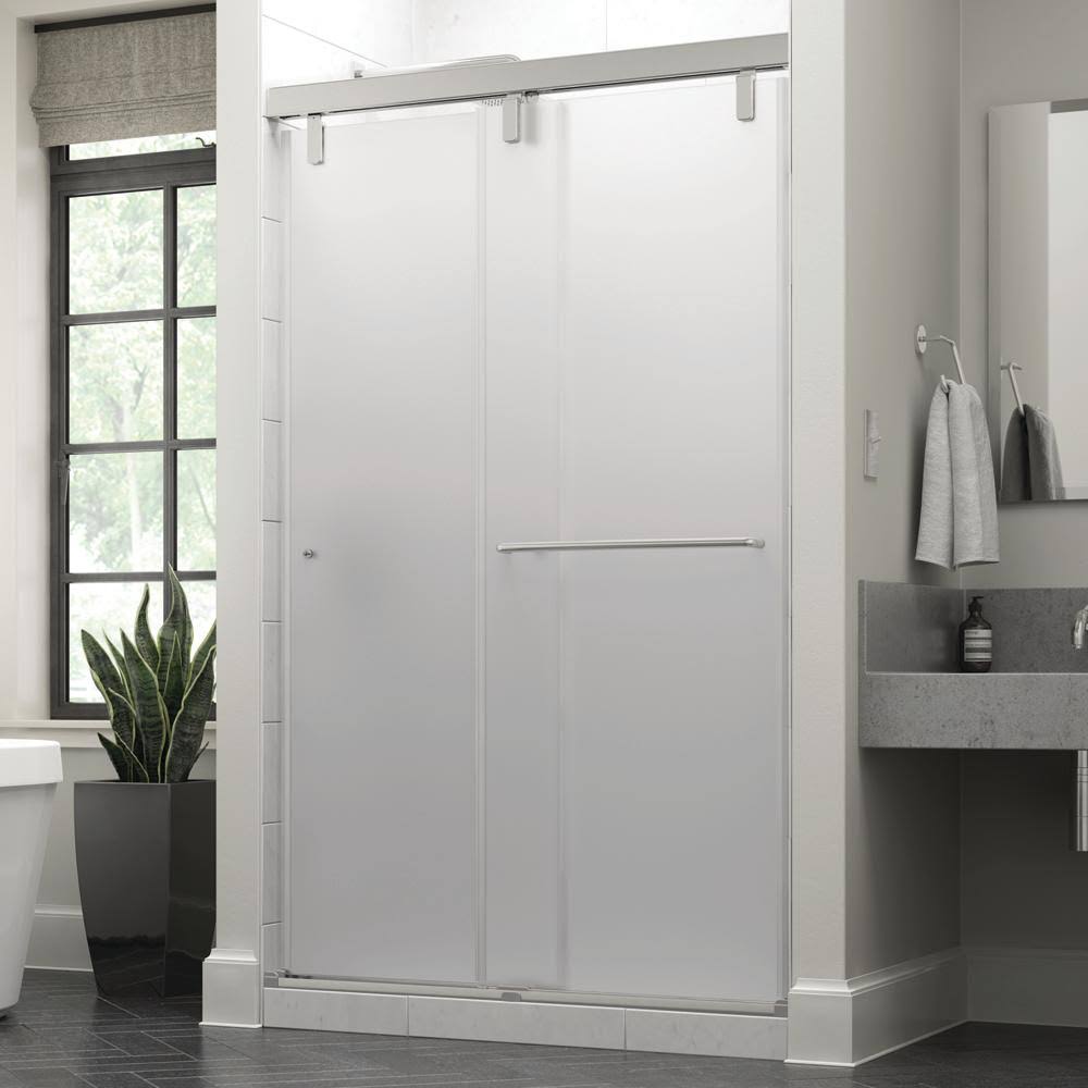 Frameless Sliding Shower Door in Chrome with Niebla Glass N23750