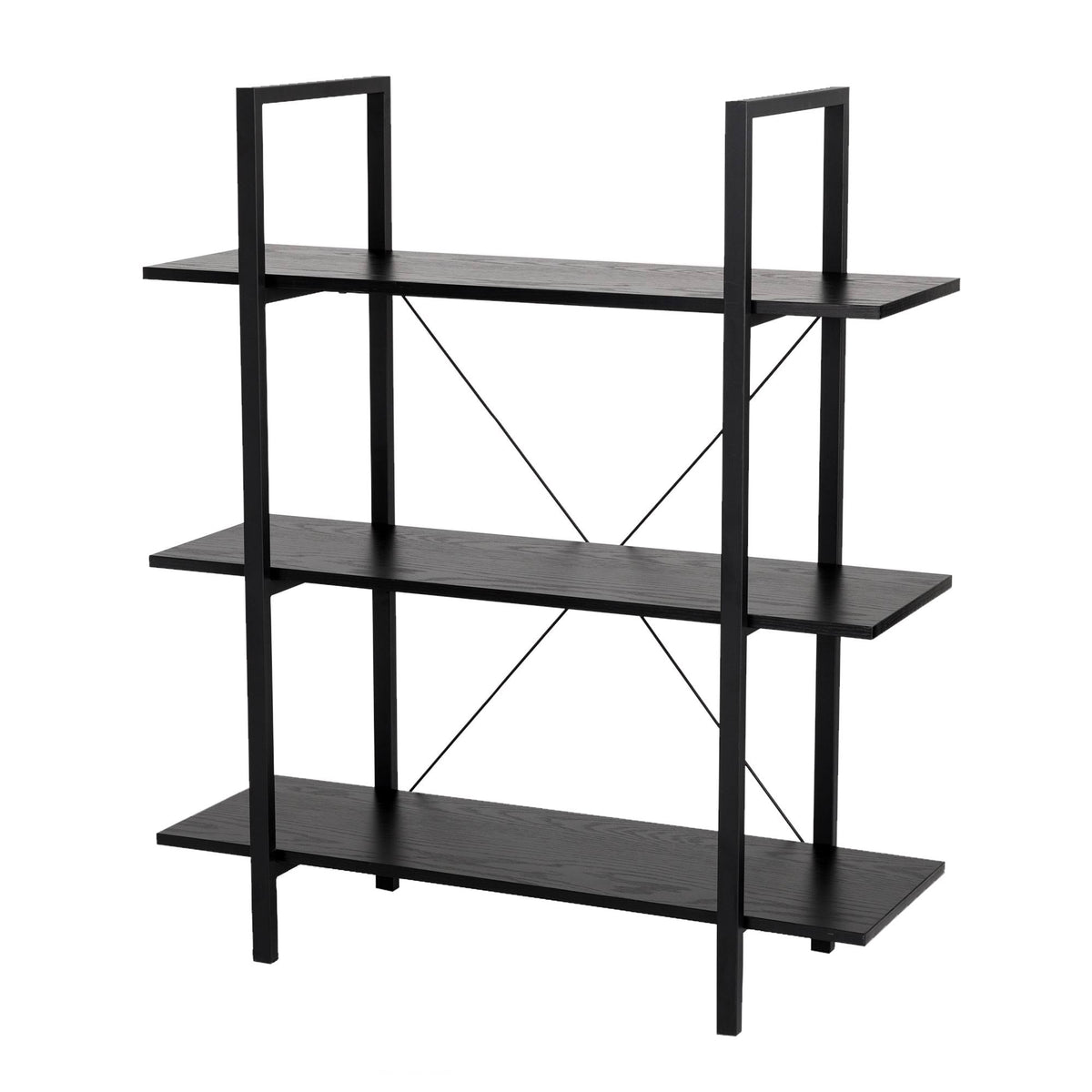 Black Wood Metal 3-Tier Bookcase S2472