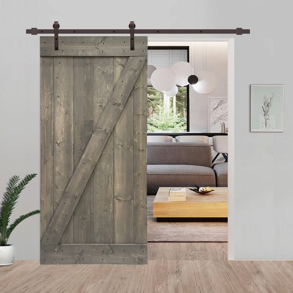 36 in. x 84 in. Weather Gray Stained Solid Pine Wood Interior Sliding Barn Door with Hardware Kit B80979