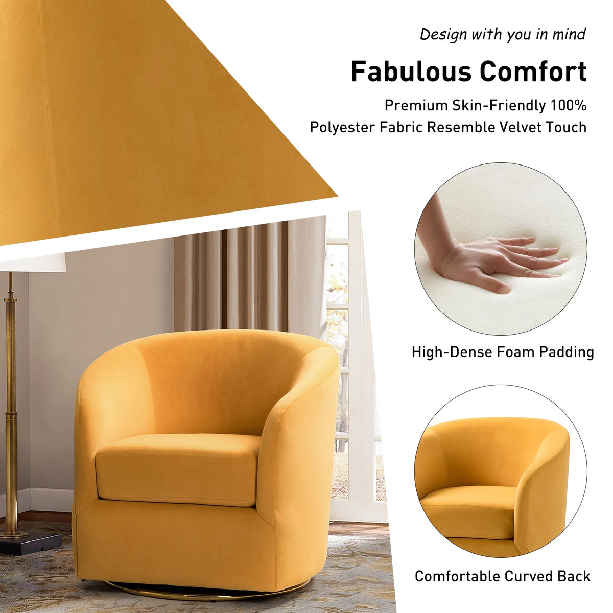 Velvet Swivel Barrel Chair Set of 2 Yellow F707