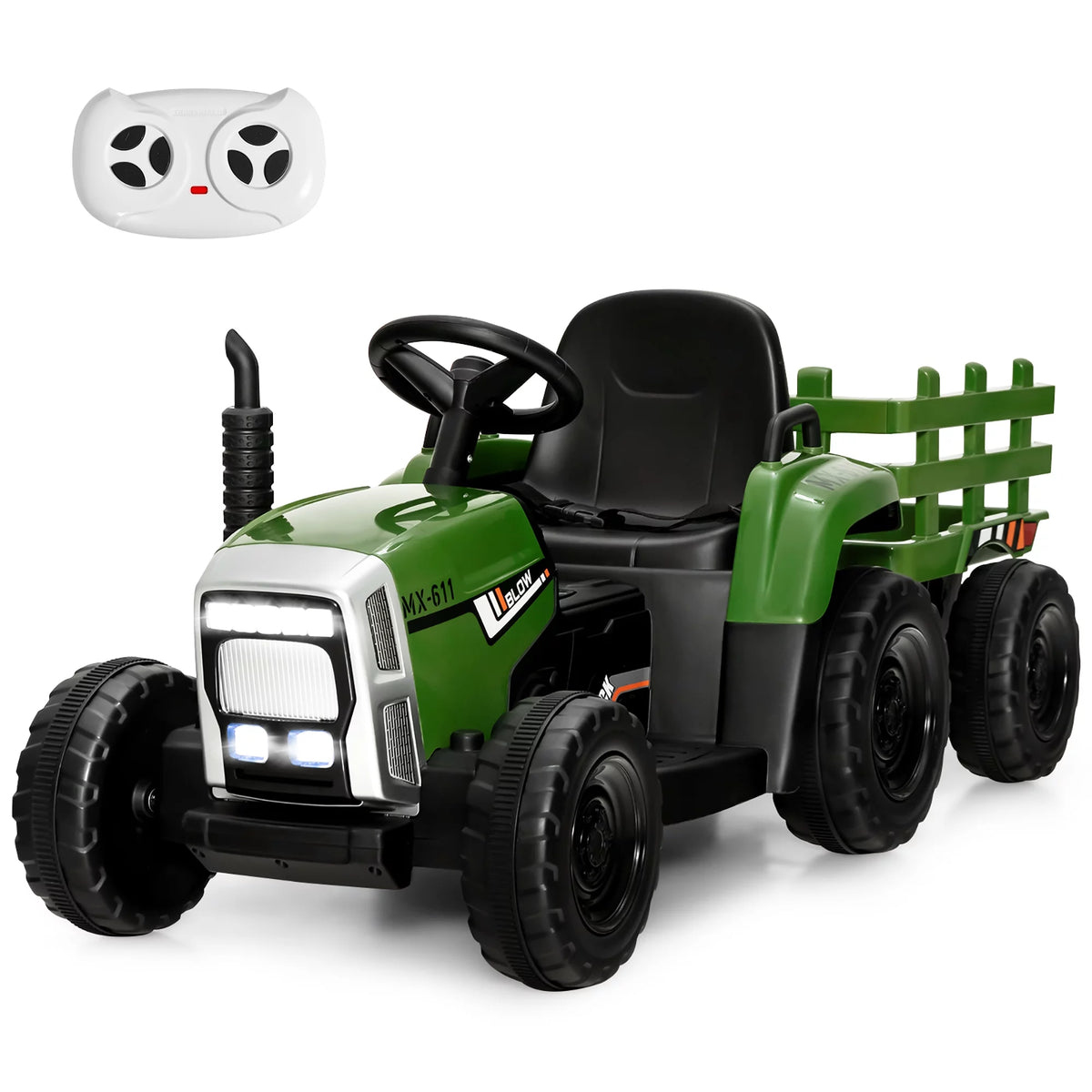 12V Kids Ride On Tractor with Trailer Dark Black K42796