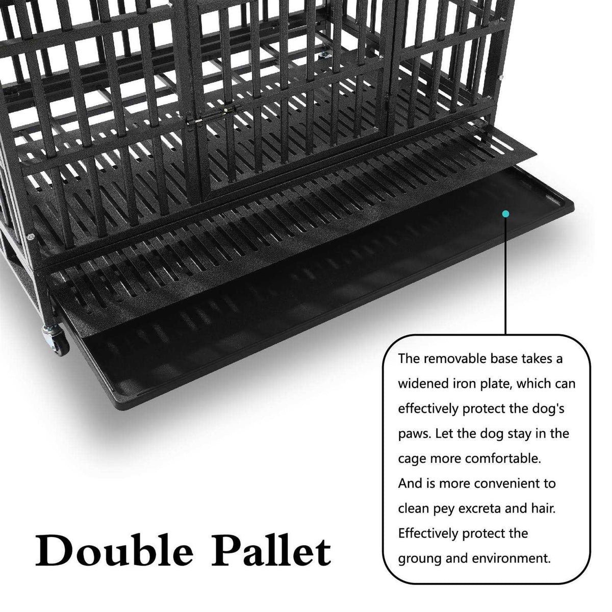 48 Inch Heavy Duty Dog Crate with Wheels Double Door D74759
