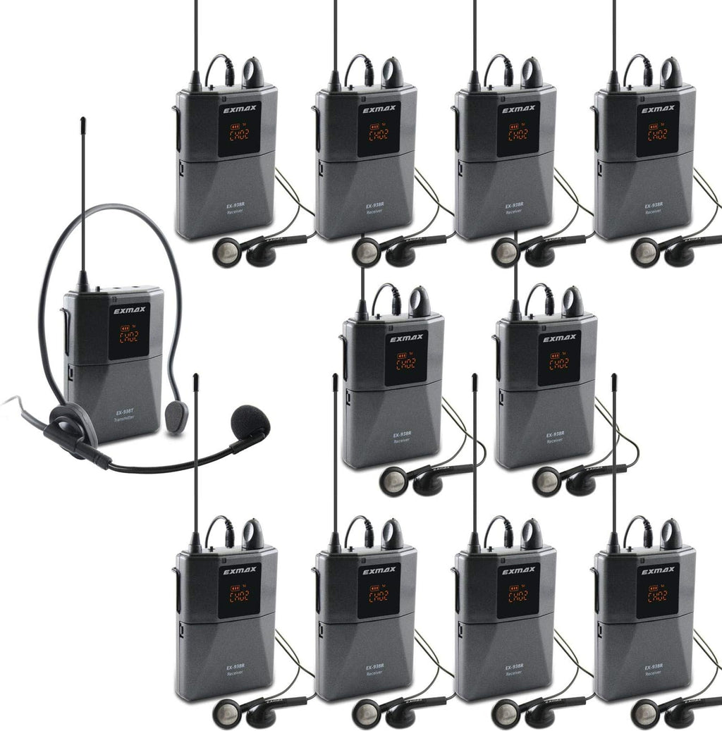 UHF Wireless Voice Audio Transmission System - 1 Transmitter & 10 Receivers Q555
