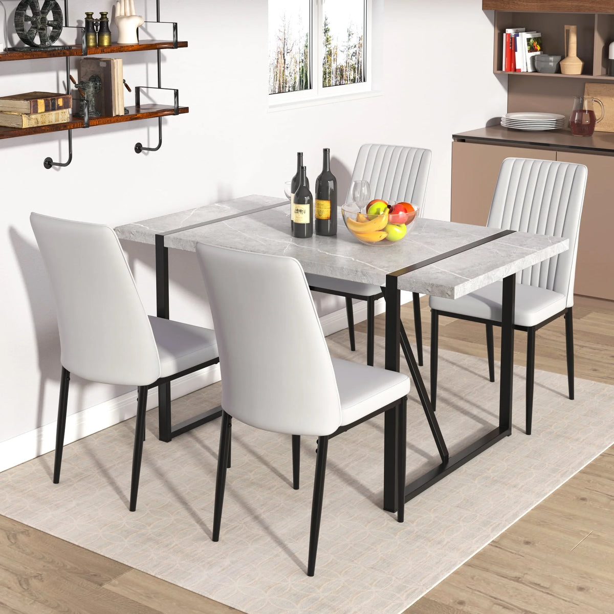 5 Pc Faux Marble Dining Table Set with 4 Chairs O876