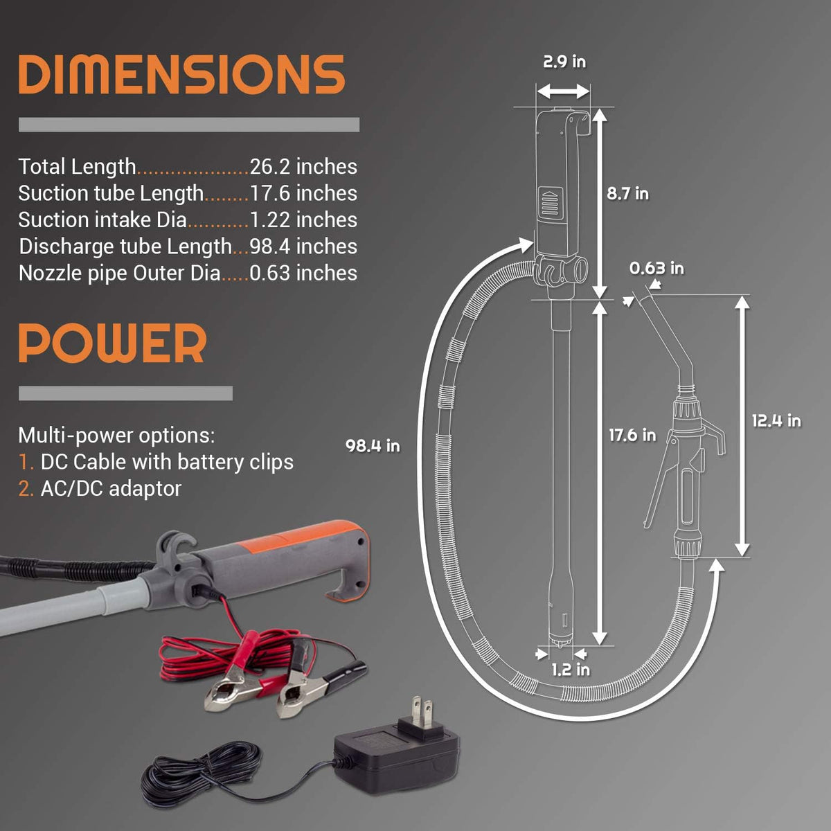 2PK Multi-Purpose Powered Liquid Transfer Pump, 110V AC / 12VDC, 2.8 GPM F4640