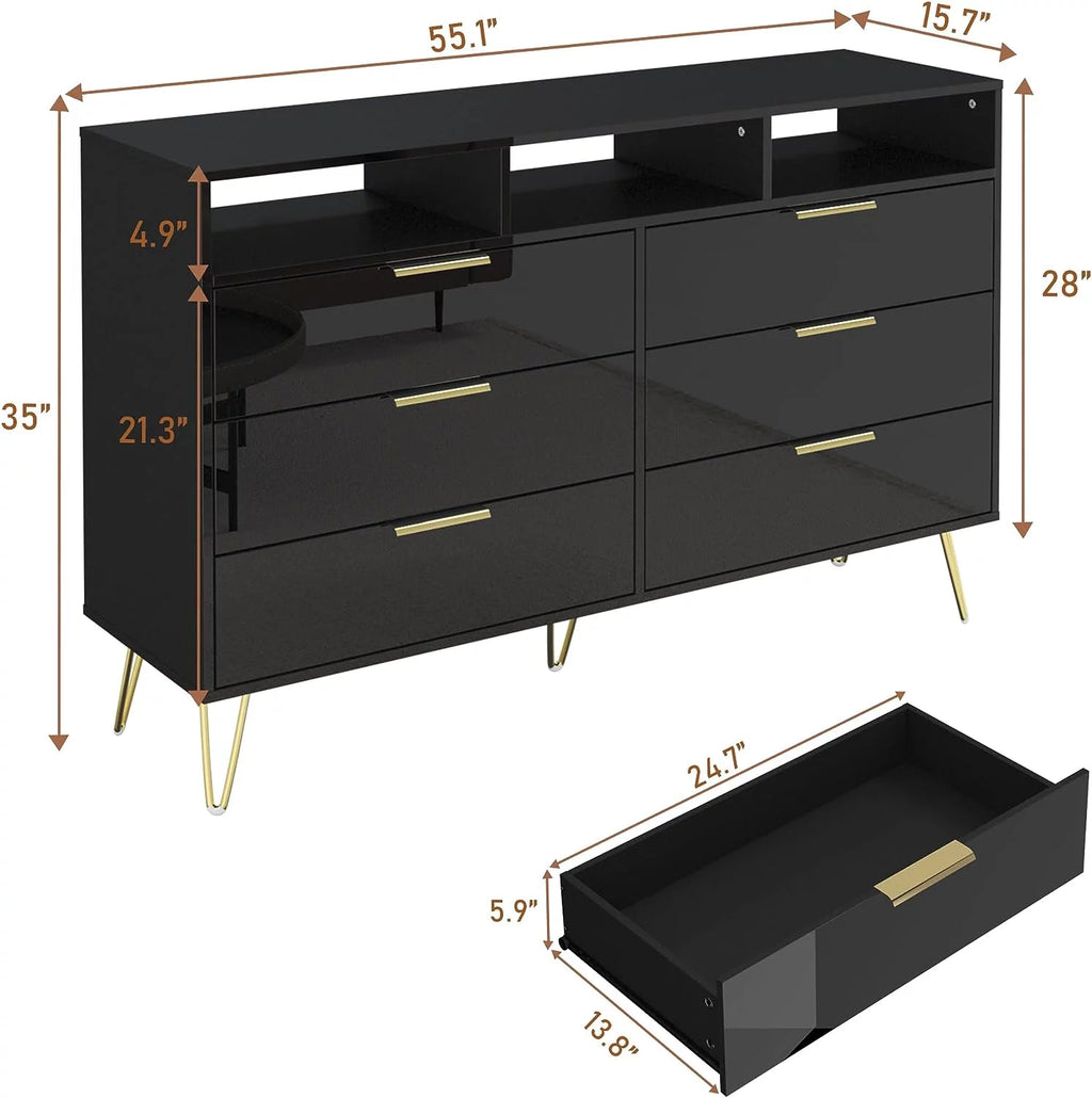 White 6 Drawer Wood Dresser with LED Lights T136484
