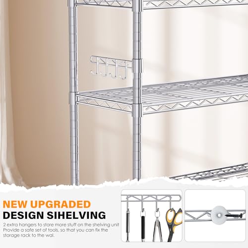 5 Tier Heavy Duty Metal Rolling Shelving Unit with Wheels & 8 Hooks, Black Y113647