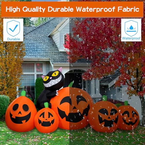 8FT Long Halloween Inflatables 5Pcs Pumpkins with Black Cat Built-in Led Light N157299