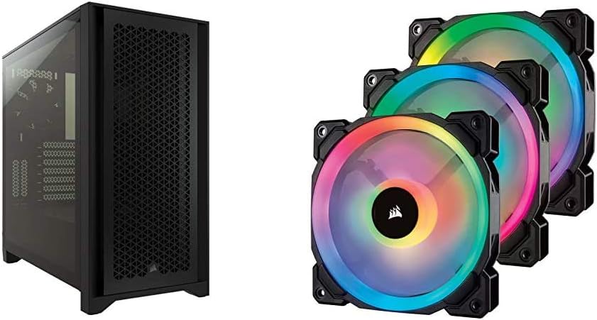 Black Tempered Glass Mid-Tower ATX PC Case with 3 Pack 120mm RGB PWM Fan H21581