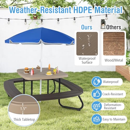 8-Person Kids Picnic Table with Umbrella and 4 Benches D36791