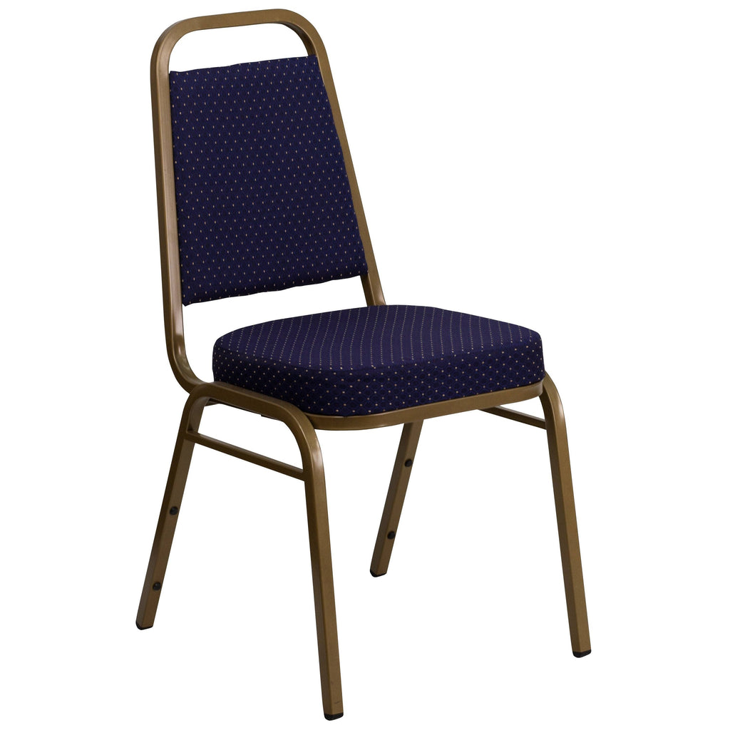 Stacking Banquet Chair with 2.5 inch Thick Seat Navy Patterned Fabric/Gold Frame X443