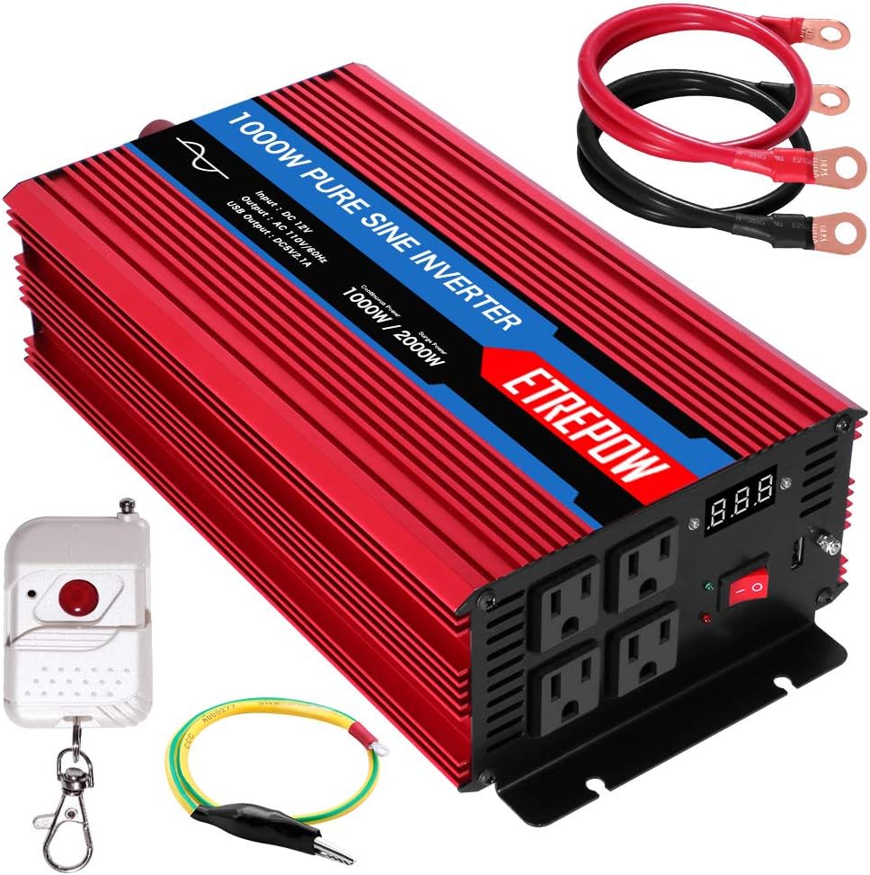2000 Watt Pure Sine Wave Power Inverter 12V DC to 110V AC Wireless Remote Control D80334