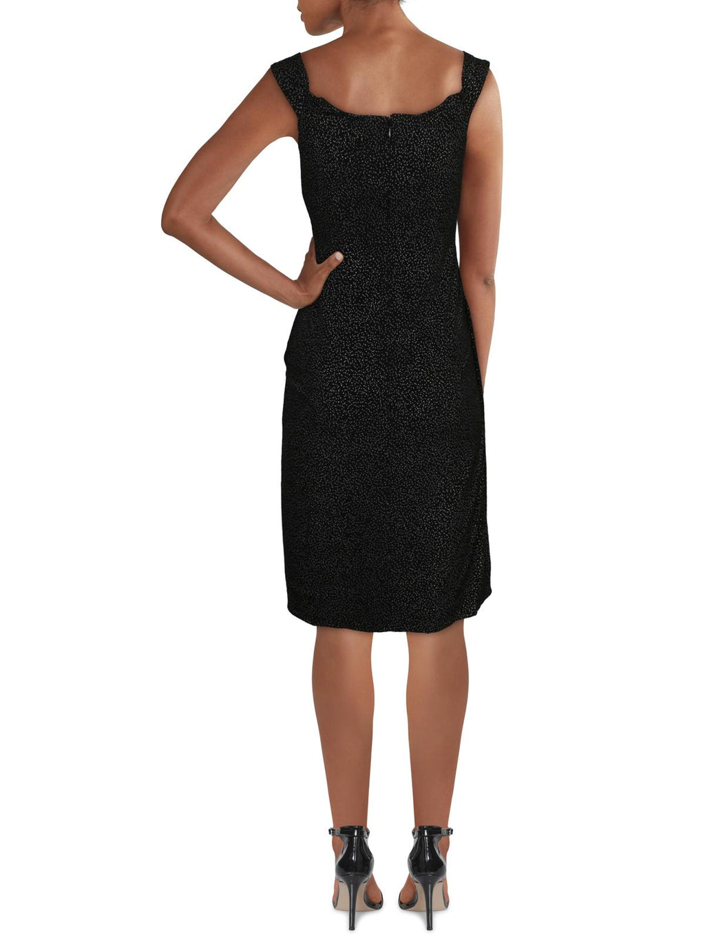 Black Zippered Textured Off Shoulder Faux Wrap Dress A285