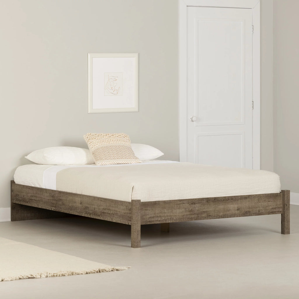 Queen Platform Bed Weathered Oak F94640