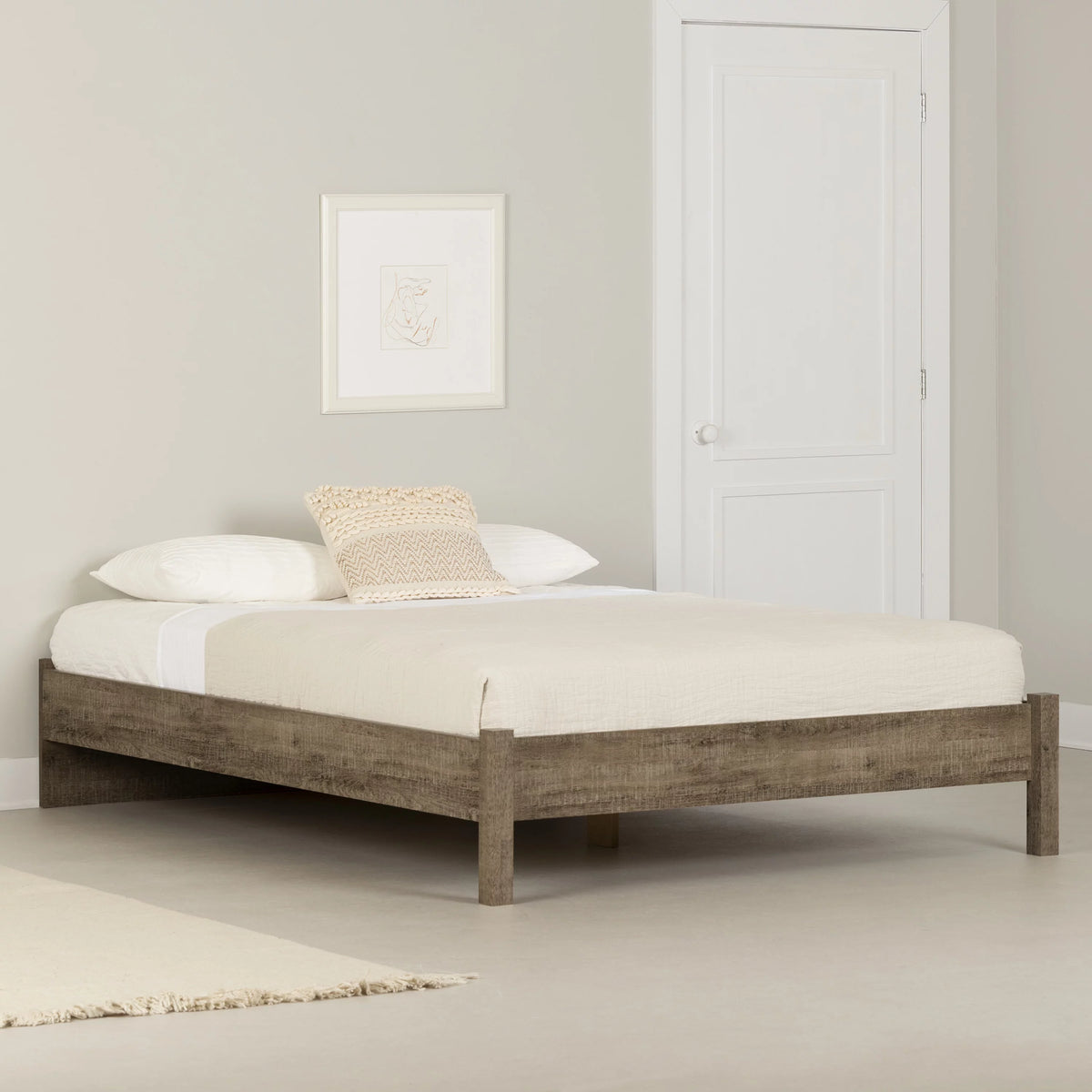 Queen Platform Bed Weathered Oak F94640