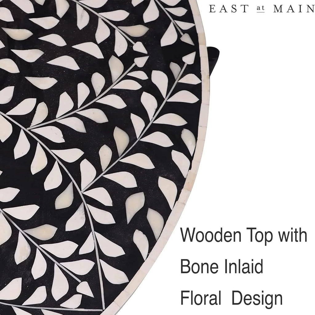 Round Coffee Table 30”W X 19”H Wooden Floral Top Metal Legs Black W74938