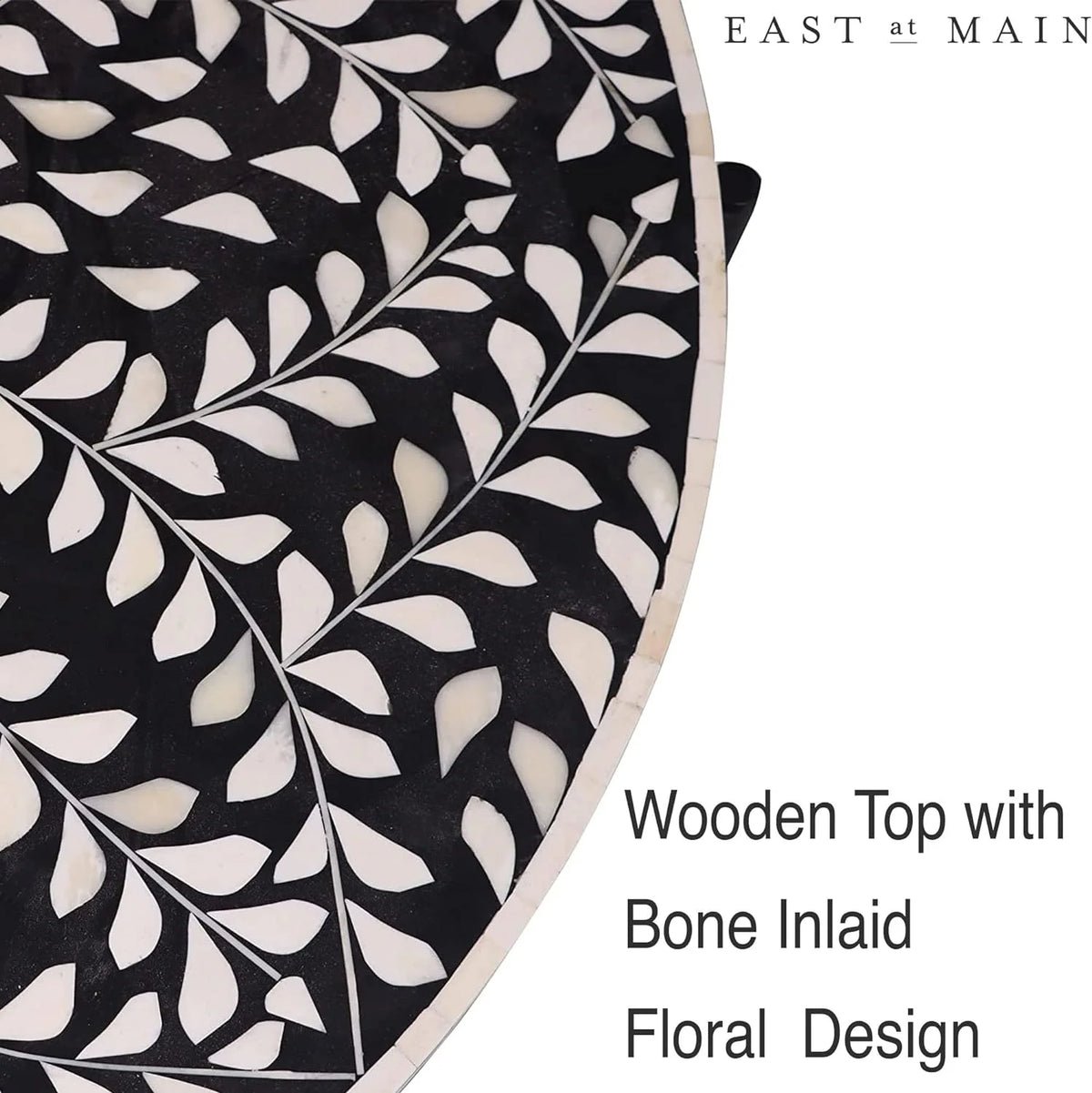 Round Coffee Table 30”W X 19”H Wooden Floral Top Metal Legs Black W74938