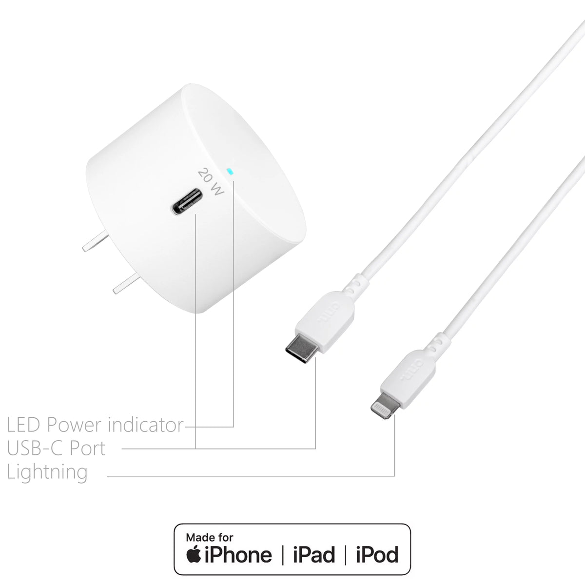 20W Power Delivery Wall Charging Kit with Lightning to USB-C Cable, White A367218