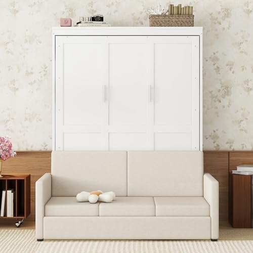 White Queen Size Wood Murphy Bed with Cushion V773285