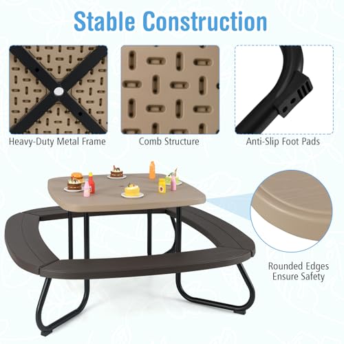 8-Person Kids Picnic Table with Umbrella and 4 Benches D36791