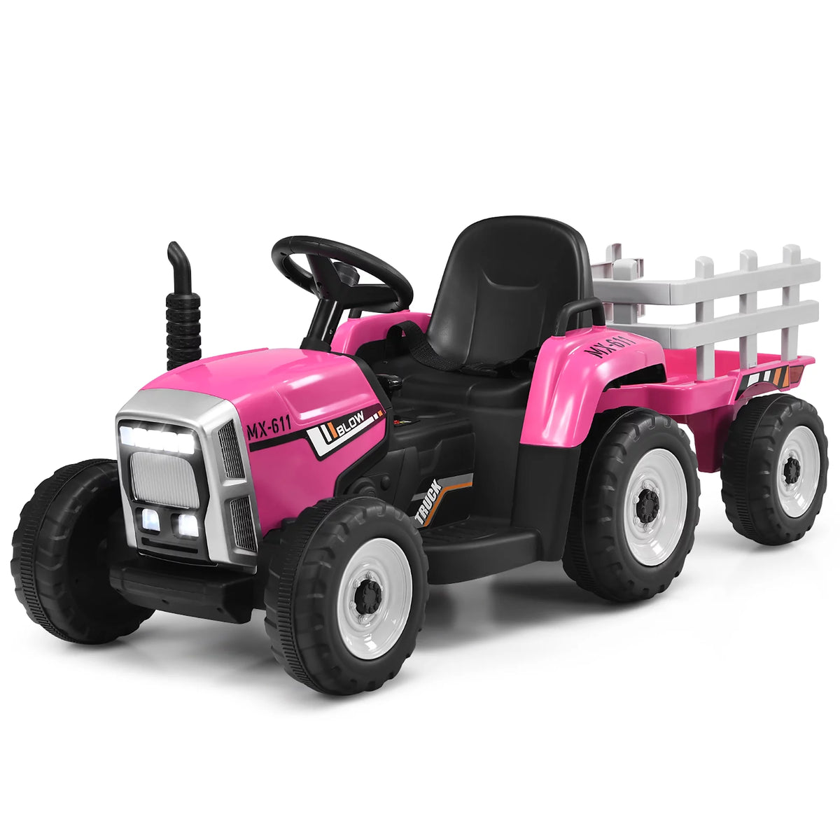 12V Kids Ride On Tractor with Trailer Dark Black K42796