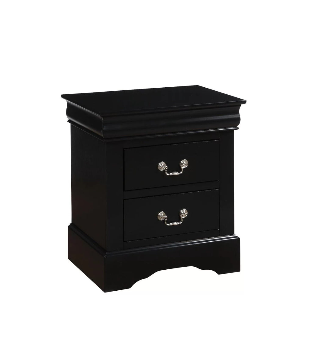 Queen Panel Bed 3pc Set with 2 Nightstands Black Finish U2879