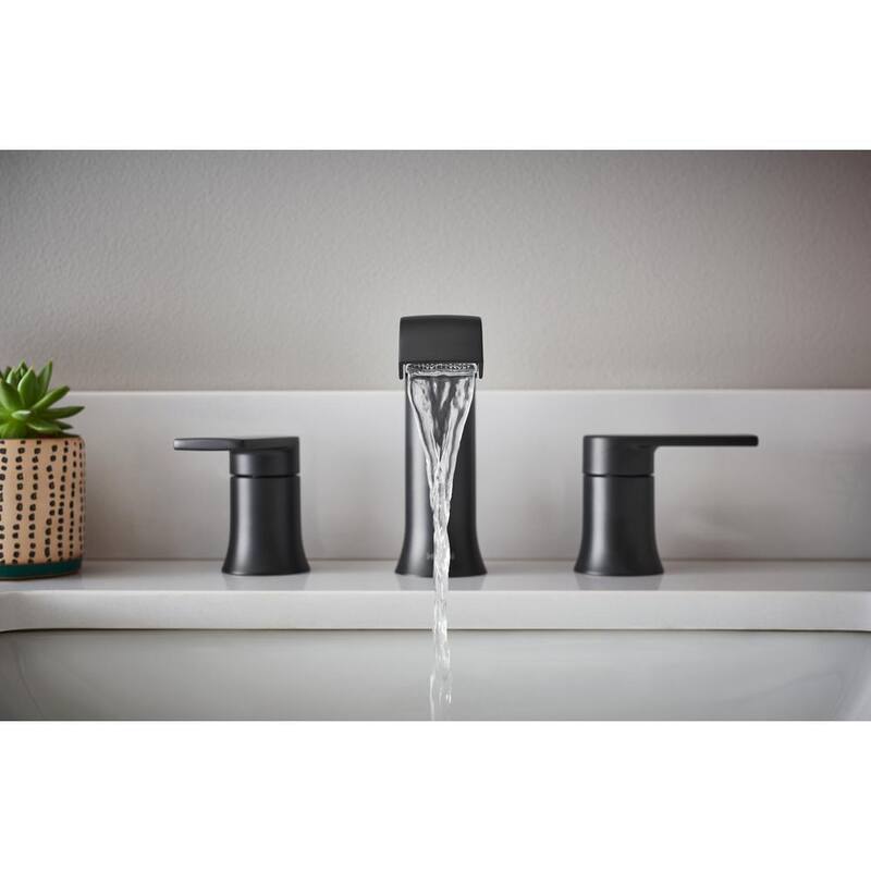 8 in. Widespread Double Handle Bathroom Faucet with Drain in Matte Black 2-Pack S349