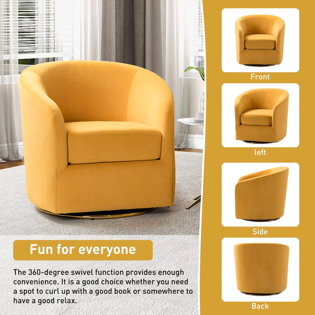 Velvet Swivel Barrel Chair Set of 2 Yellow F707