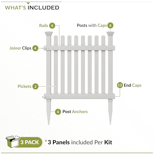 White Vinyl 3 Panels Garden Fence Kit Z7246